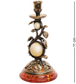 Народные промыслы AM-1585/1 Подсвечник «Лоза» (латунь, янтарь)