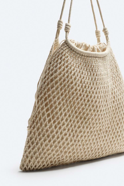 ZARA СУМКА-ШОПЕР ИЗ МАКРАМЕ, КРЕМОВЫЙ БЕЛЫЙ
