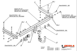 Фаркоп IMIOLA A.A12 для Audi A6 седан, в т.ч. Quattro 2004-2011, Audi A6 универсал 2005-2011(паспорт и сертификат в комплекте)(без электрики)
