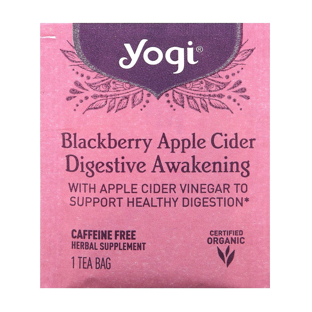 Yogi Tea, Пробуждение пищеварения, чай без кофеина с ежевикой и яблочным сидром, 16 чайных пакетиков, 29 г (1,02 унции)
