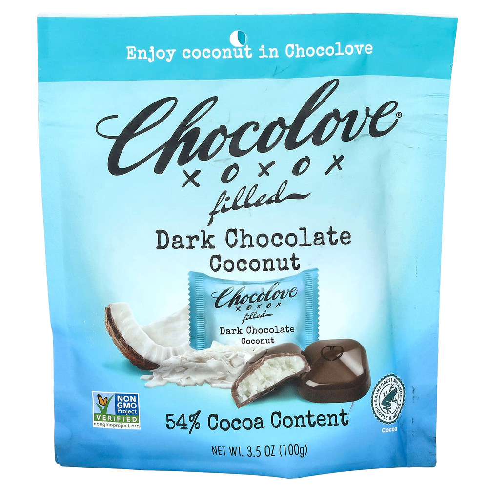 Chocolove, темный шоколад с начинкой, с кокосом, 54% какао, 100 г (3,5 унции)
