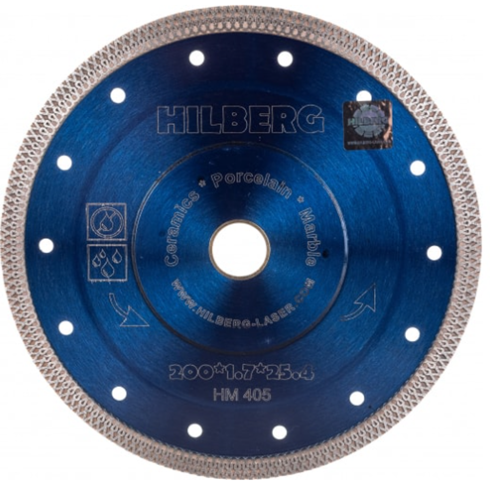 Диск алмазный отрезной, Турбо (200х1,7х25.4/22.23 мм) Ультратонкий Х-тип  Hilberg HM405
