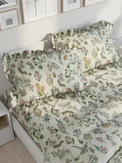 Декоративная наволочка с рюшами, оборками "Ботаника" 40х60 см, 1 шт, без молнии