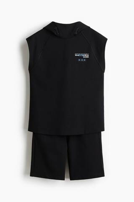 H&M Комплект из топа без рукавов и шорт с принтом, черный