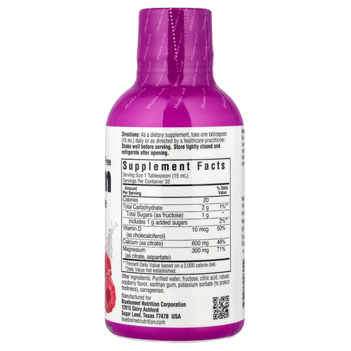 Bluebonnet Nutrition, Жидкий кальция и магния цитрат плюс витамин D3, натуральный малиновый вкус, 16 жидких унций (472 мл)