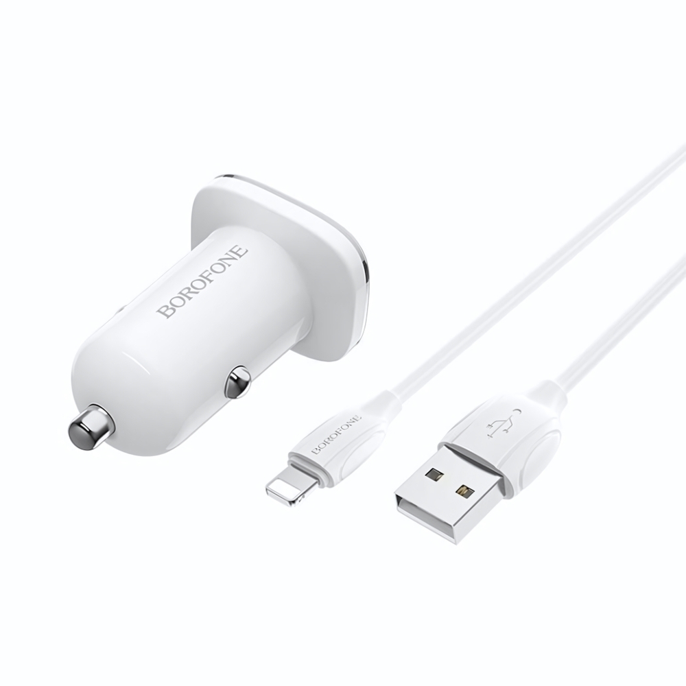 Автомобильное зарядное устройство Borofone BZ12 2.4A 2xUSB + кабель Lightning White
