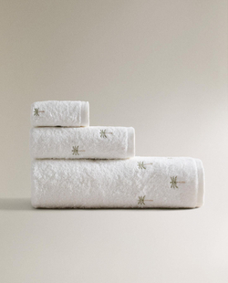 Zara Home - Банное полотенце с вышивкой пальмы, белый, 30х50 см