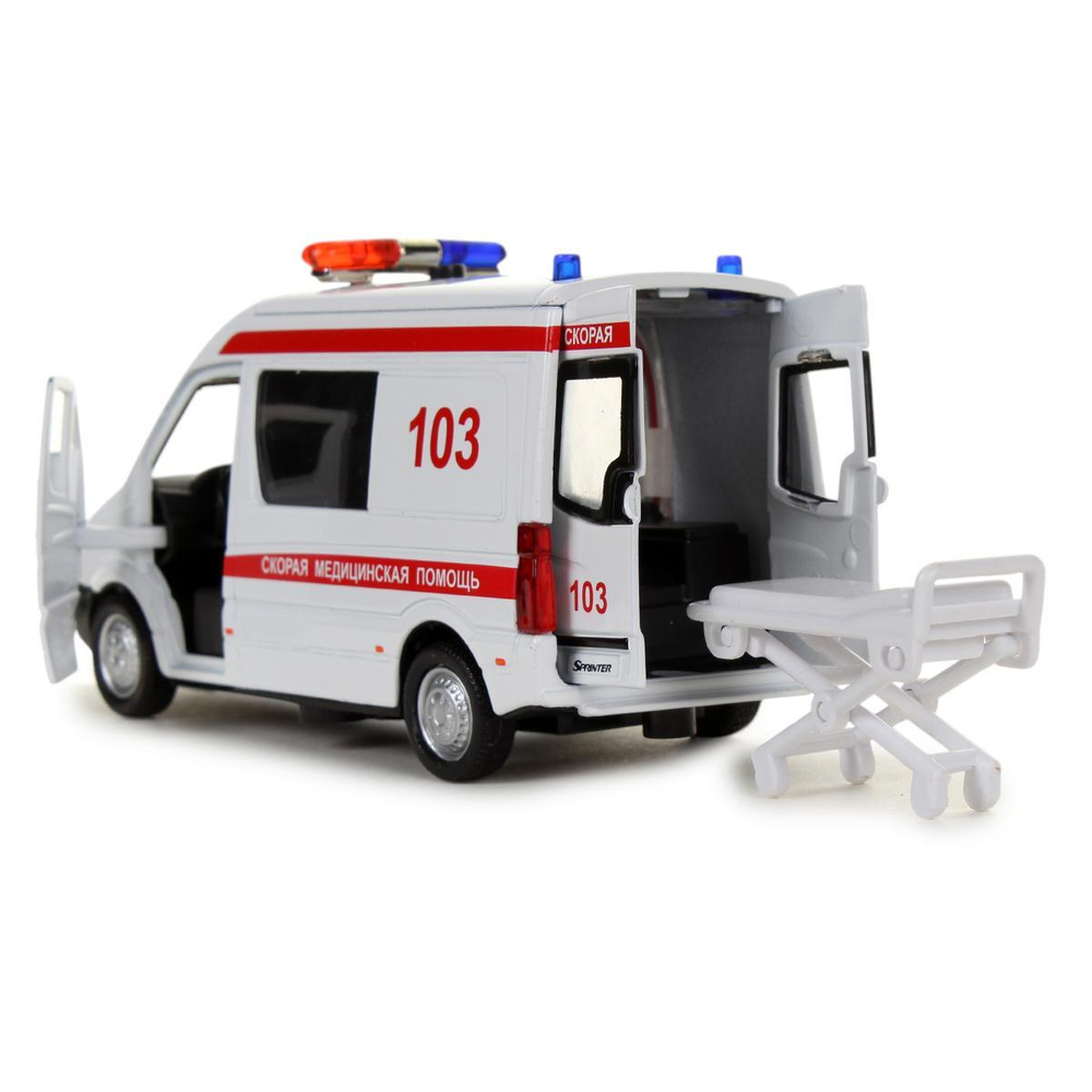 Модель ин. мет. "Mercedes-Benz Sprinter. Скорая помощь" 14см. свет-звук, двер, белая, коробка SPRINTERV