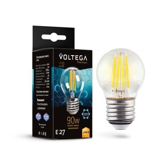 Лампа светодиодная Voltega E27 6W 2700K прозрачная 7223