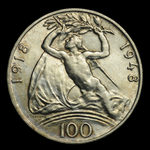 Юбилейные 100 крон 1948 г. Чехословакия серебро