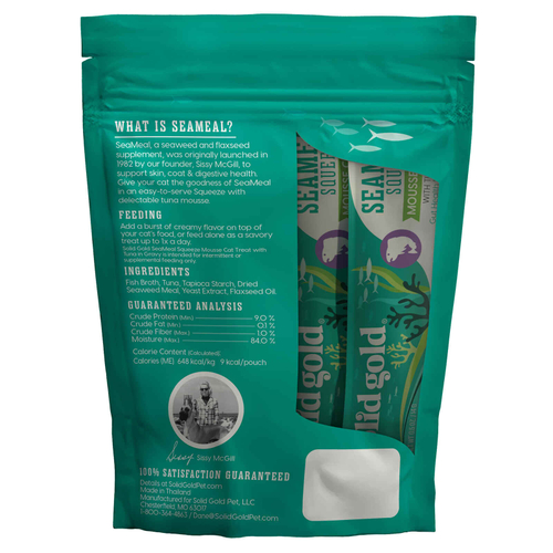 Solid Gold, Мусс для кошек с тунцом в соусе SeaMeal ™, для кошек, для всех возрастов, 4 пакетика по 14 г (0,5 унции)