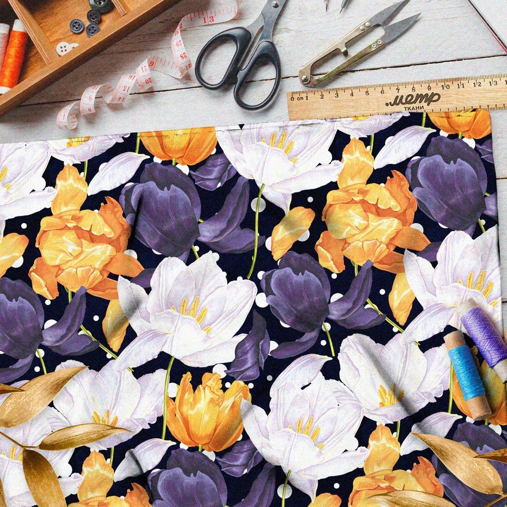 Ткань оксфорд 600 контрастные тюльпаны из комиксов
