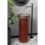 Раковина накладная Boheme Sole Corian 400*130 Emprador с пьедесталом Corian 300*720 Red Wood