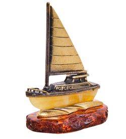 Народные промыслы AM-1818 Фигурка «Яхта» (латунь, янтарь)