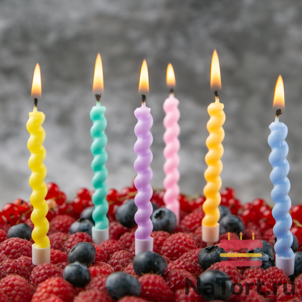 Набор свечей для торта «Спираль» (цветные, 10 см) 6 шт