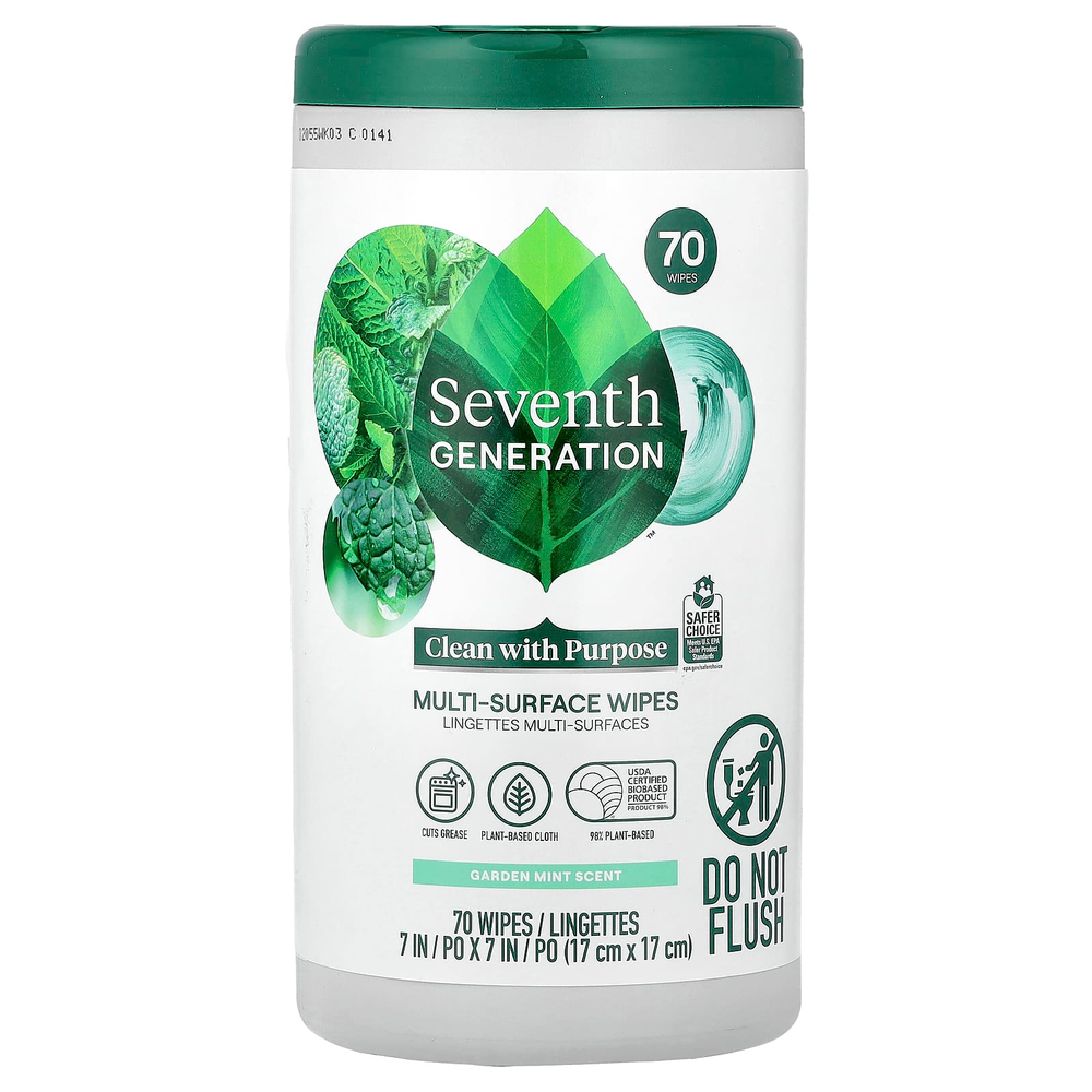 Seventh Generation, Салфетки для различных поверхностей, садовая мята, 70 салфеток