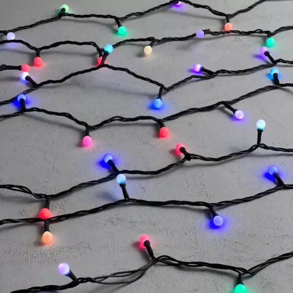Светодиодная гирлянда шарики Fiesta, 10 м., 100 RGB LED ламп 13 мм , черный ПВХ, LTC (RGB SB100-1-2RGB)