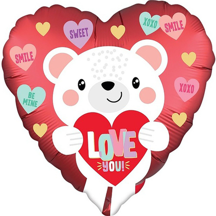 Шар (18''/46 см) Сердце, Мишка с сердцем, 1 шт. в уп. (цв.этик.)