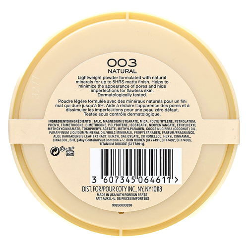 Rimmel London, Stay Matte, легкая матирующая пудра, натуральный продукт 003, 14 г (0,49 унции)