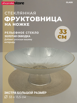 Блюдо 33х13,5 см. стеклянное на ножке, с золотой обводкой