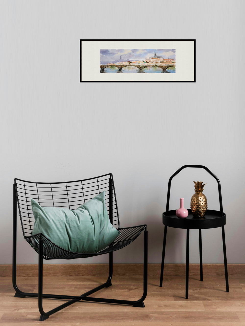 Картина авторская акварельная в паспарту 20х50 см на стену для интерьера "Вышеград"