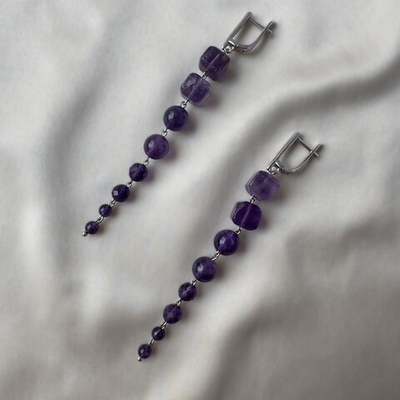 Серьги «Фиалковый каскад» — с аметистом