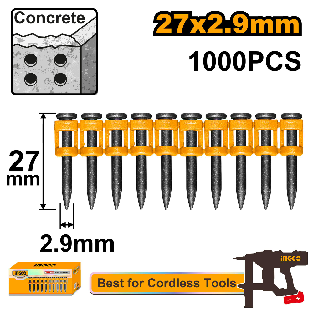 Гвозди по бетону INGCO ANA02271 27х2,9 мм 1000 шт.