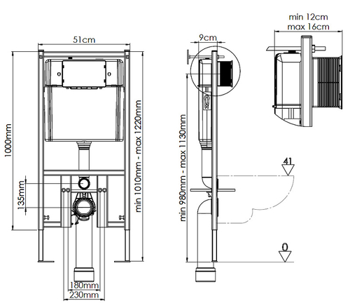 Инсталляция Loranto для подвесного унитаза с металлической рамой, двойной системой слива 3/6 литров