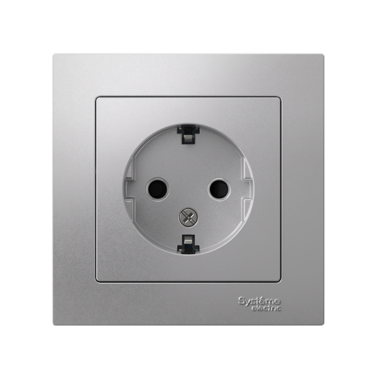 Розетка 1-м СП AtlasDesign 16А IP20 с заземл. защ. шторки в сборе алюм. SE ATN000344