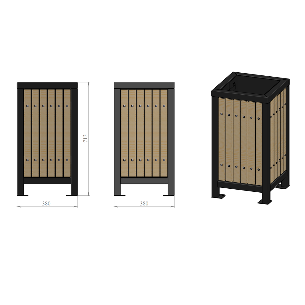 Парковая урна PO-380, 380*380*710 мм.