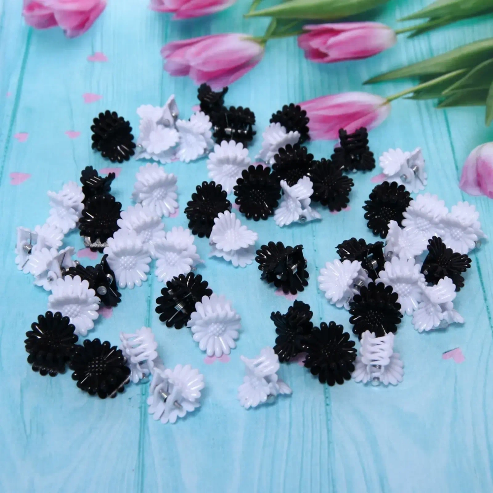 Заколка-краб для волос детские в пакете 50шт «Collection Boom - Ромашки», микс 2 цвета, 1см