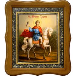 Святой Трифон Апамейский на коне. Икона на холсте. В киоте 15 х 18 см.