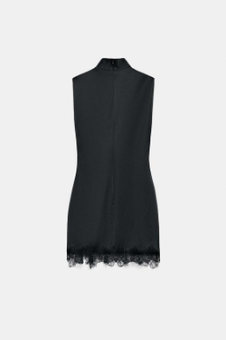 ZARA АТЛАСНОЕ ПЛАТЬЕ С КРУЖЕВОМ, ЧЕРНЫЙ