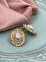 Серьги овальные золото с жемчугом гвоздики 1
