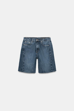 ZARA ДЖИНСОВЫЕ ШОРТЫ RELAXED СО СРЕДНЕЙ ПОСАДКОЙ — ZW COLLECTION, СИНИЙ