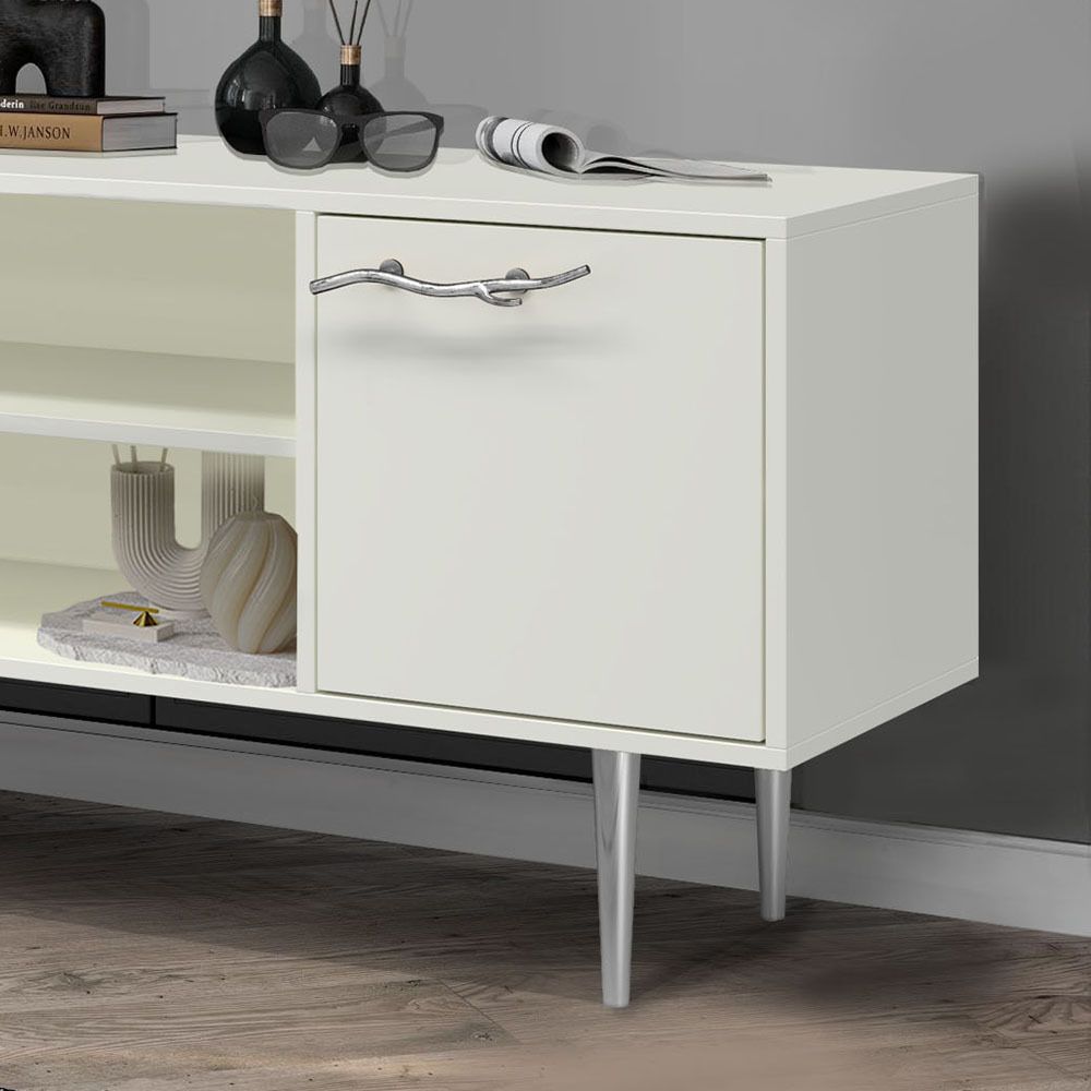 Тумба под ТВ Арт Колор matte 117см Стайл Сильвер Белый опал матовый