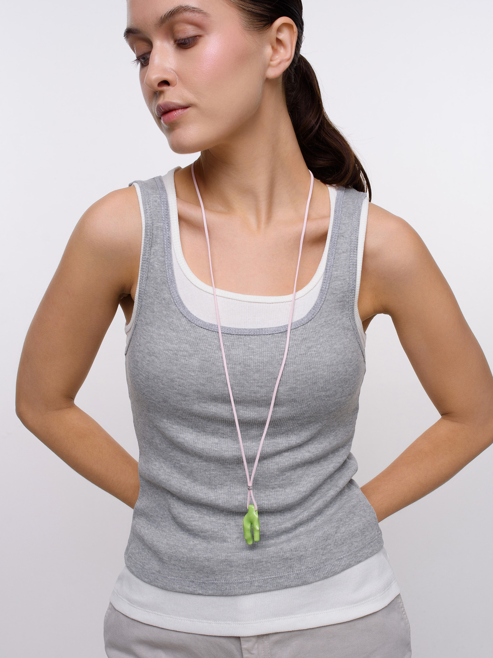 Колье "Cord ceramic coral" green