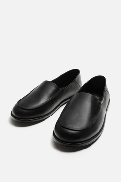 ZARA КОЖАНЫЕ ЛОФЕРЫ, ЧЕРНЫЙ