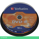 DVD-R диск Verbatim 4.7GB 16x Cake Box (43523)