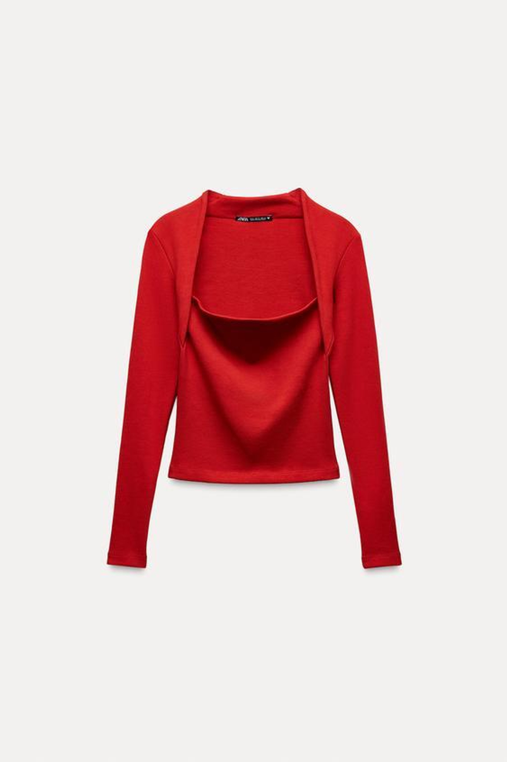 ZARA ТОП В РУБЧИК С КВАДРАТНЫМ ВЫРЕЗОМ, ЯРКИЙ КРАСНЫЙ
