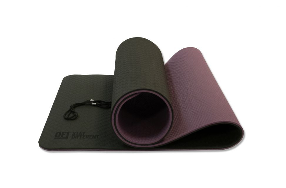 Коврик для йоги 10 мм двухслойный TPE черно-фиолетовый OFT