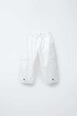 ZARA БРЮКИ КАРГО С КАРМАНАМИ, БЕЛЫЙ