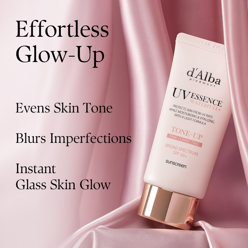 d'Alba, UV Essence Waterfull + Sunscreen, корректирующий розовый тон, SPF 50+, 50 мл (1,69 жидк. Унции)