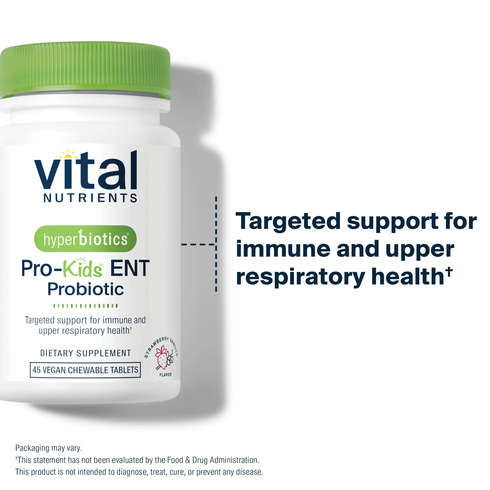 Vital Nutrients, Hyperbiotics®, Pro-Kids® ENT Probiotic, пробиотик для детей, клубника и ваниль, 45 веганских жевательных таблеток