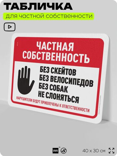 Табличка для частной территории "Частная собственность", на дом, для участка, организаций, предупреждающая, 40х30 см, Silver Plane x Айдентика Технолоджи