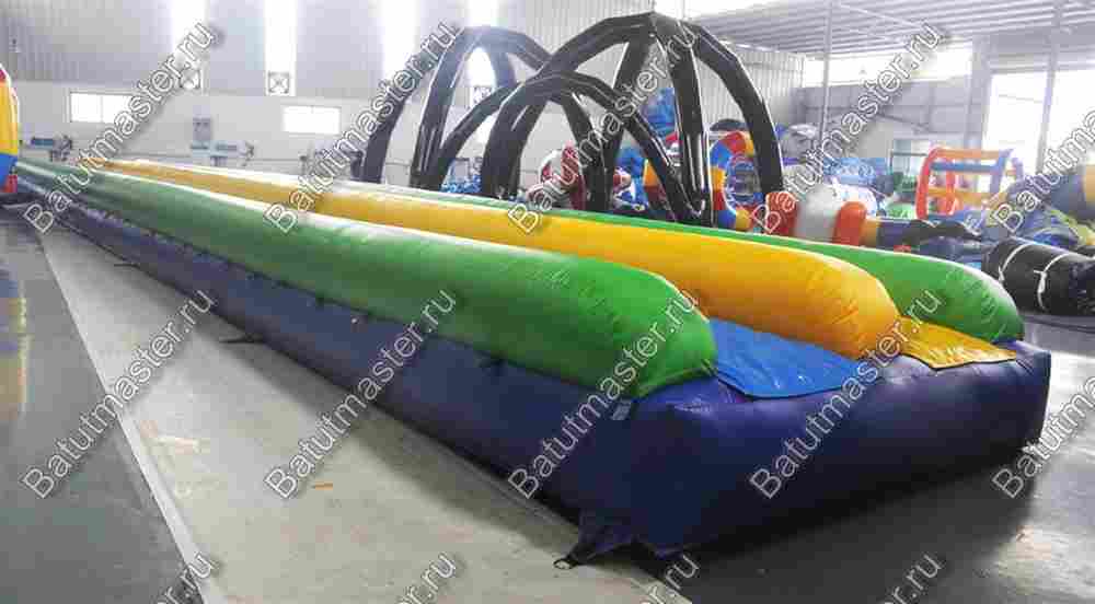 Водная горка с надувным дном, герметичная ТУРБО "Цветная", 30*4*1 м.