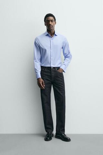 ZARА РУБАШКА ИЗ РЕЛЬЕФНОЙ ТКАНИ С МАНЖЕТАМИ ПОД ЗАПОНКИ, НЕБЕСНО-ГОЛУБОЙ