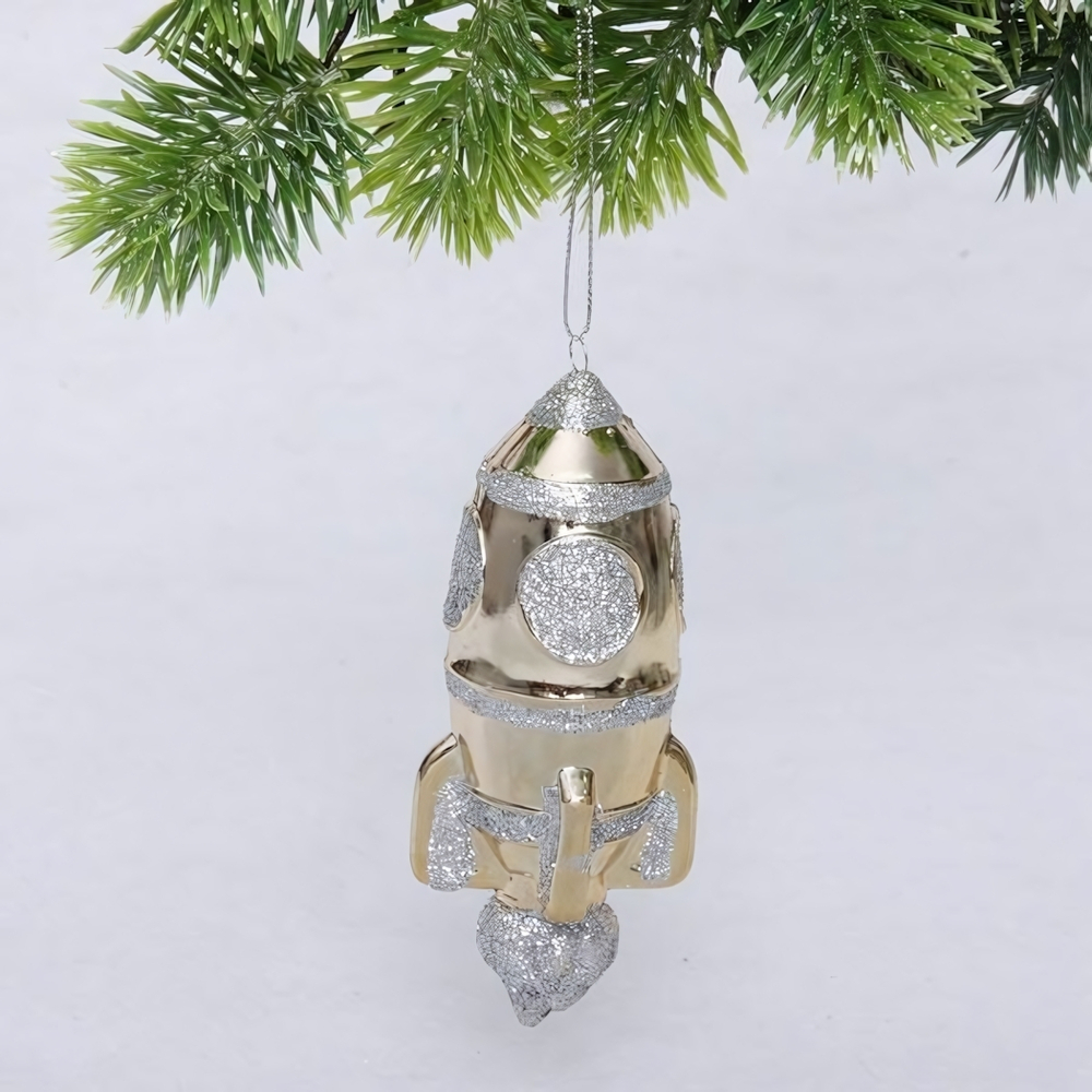 Елочная игрушка "Новогодняя ракета" 12*5*5 см, золото (Серпантин)