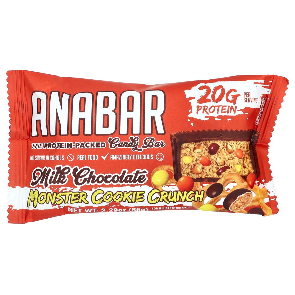 The Anabar, The Protein-Packed Candy Bar, хрустящее печенье Monster из молочного шоколада, 12 батончиков, 65 г (2,29 унции)