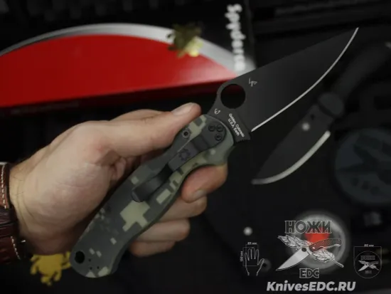 Нож складной Spyderco Paramilitary 2 C81GPCMOBK2 c черным клинком CPM-S45VN, рукоять камо G10